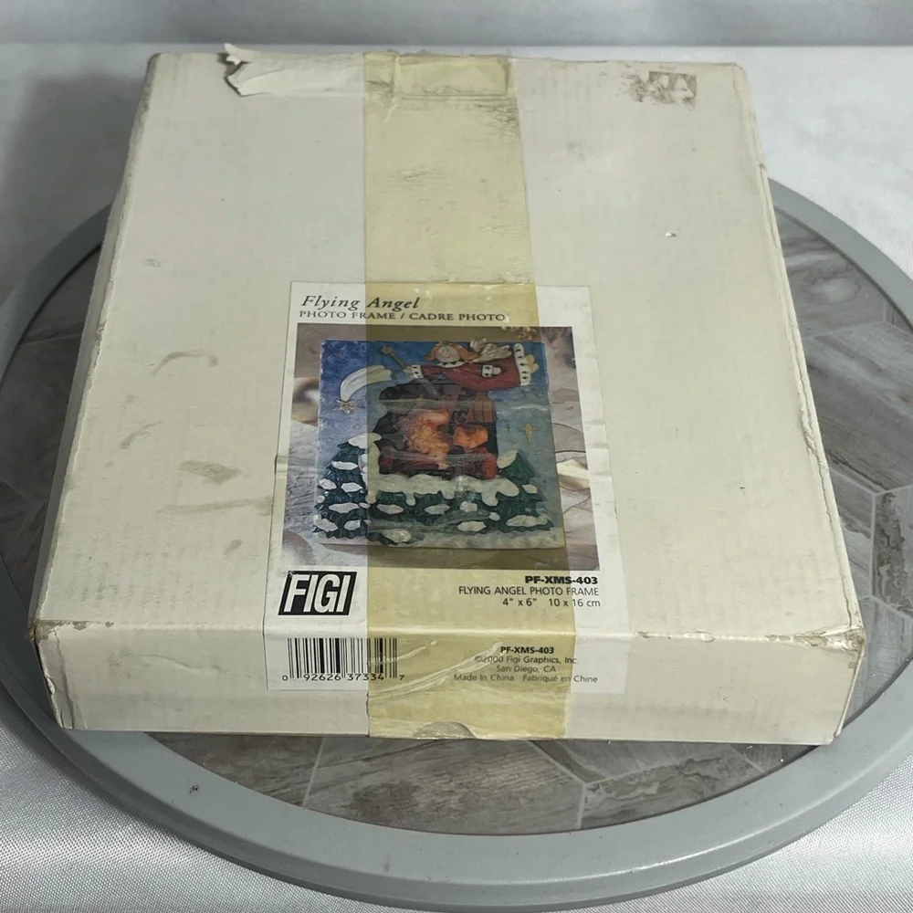 Vintage FIGI Flying Angel Christmas Photo Frame 4x6 Hand Painted 2000